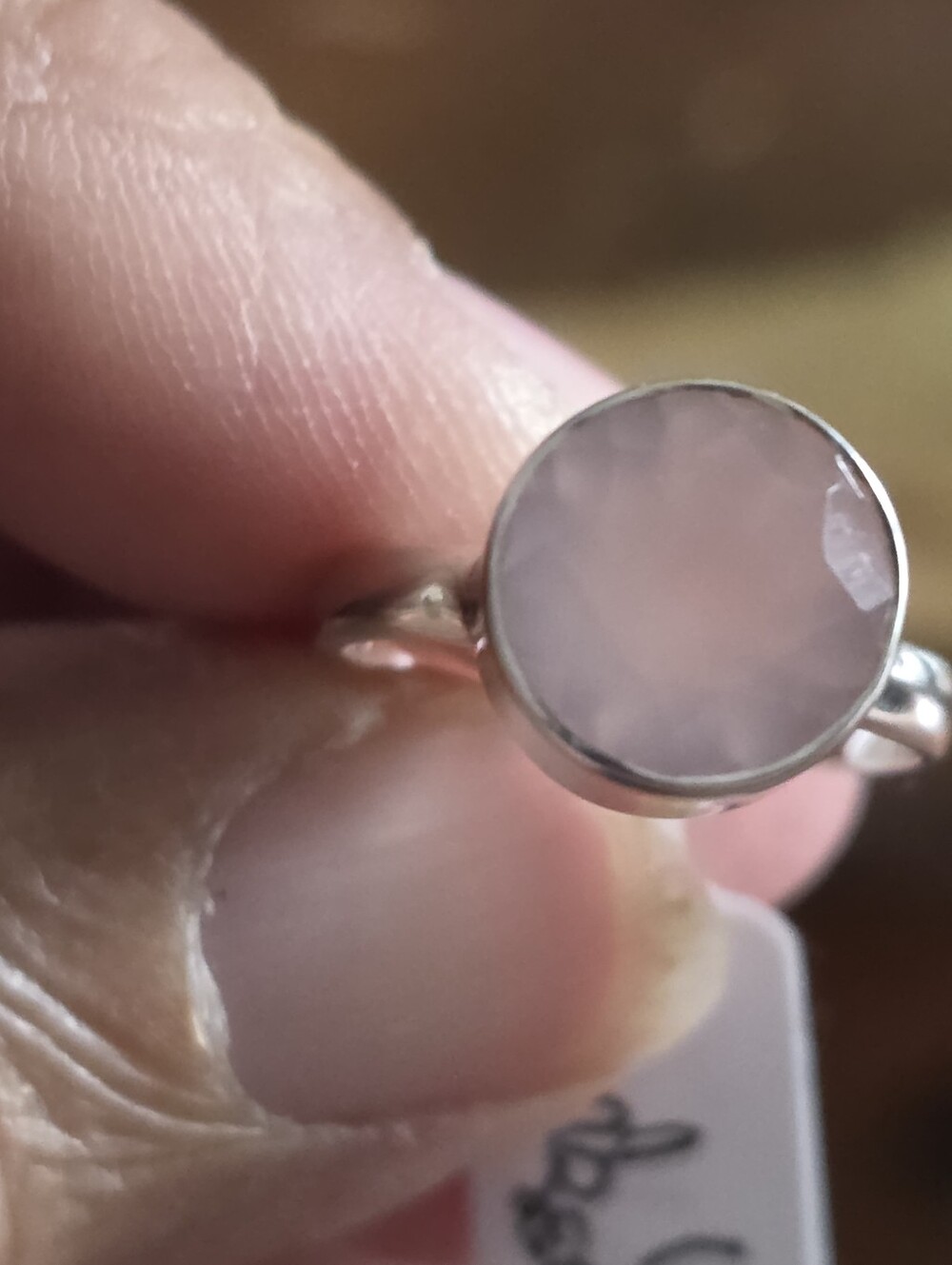 Silver Ring with Pale Pink Rose Quartz Gemstone